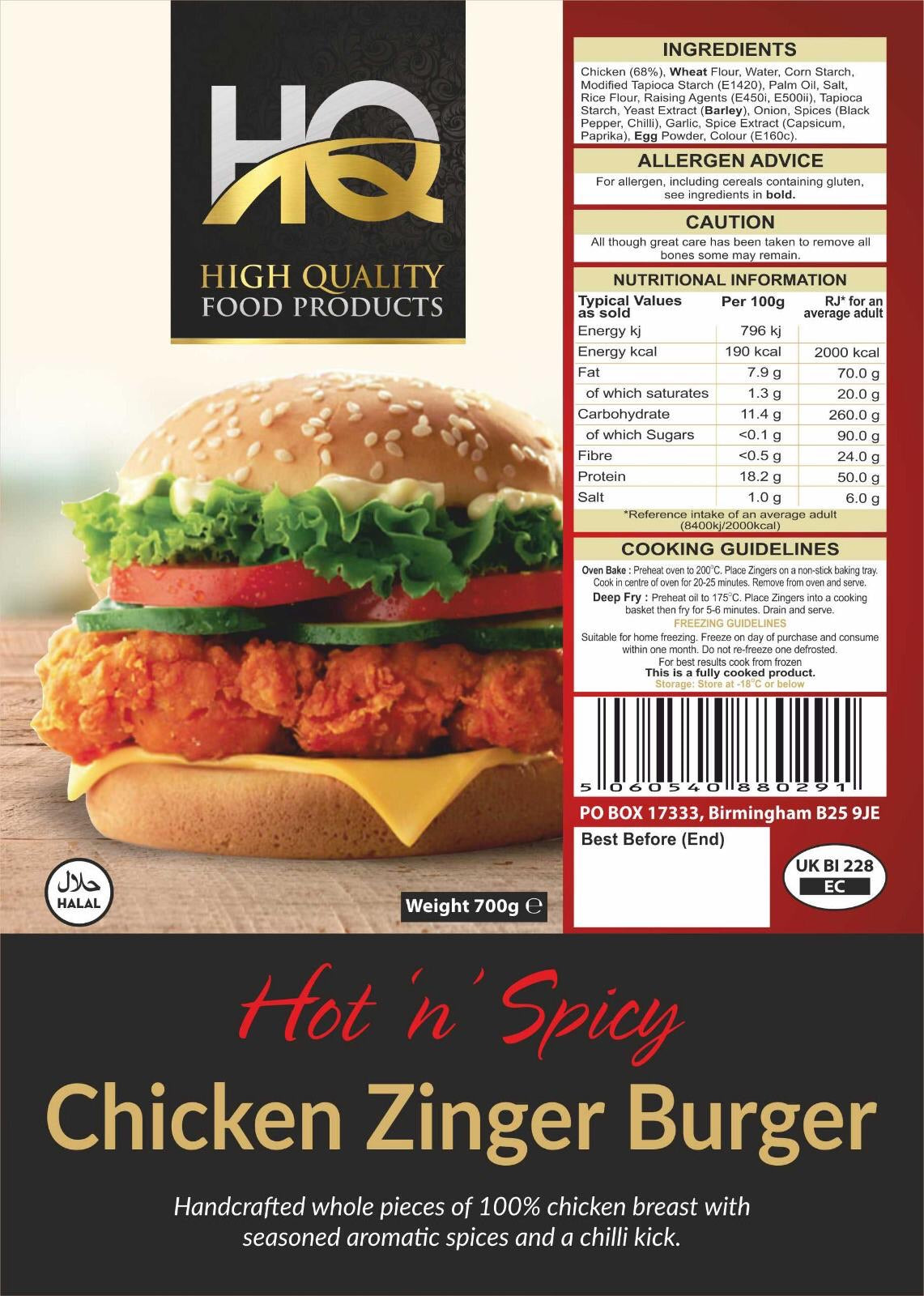 Frozen Chicken Zinger Burger Pak Halal Meat